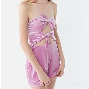 UO Maddie Velvet Tie-Front Romper in Lilac